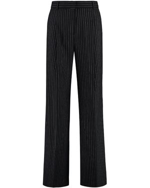 MICHAEL Michael Kors Wool Blend Pin-Striped Trousers Wide-Leg - Black