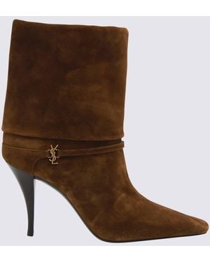 Saint Laurent Camel Leather Vicky 90 Boots - Brown