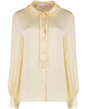 Valentino Garavani Toute La V Silk Ruffle Shirt - Natural