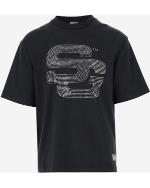 SUMMER GAMES Cotton T-Shirt With Rhinestone Logo - Black