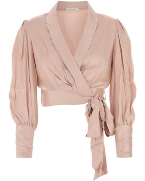 Zimmermann Pastel Silk Wrap Blouse - Pink