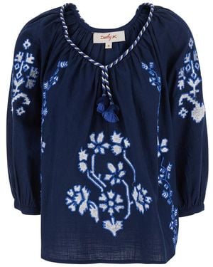 Rene' Derhy Enora Dress With Long Sleeves And Round Neck Cotton For Shirts Blouses - Blue