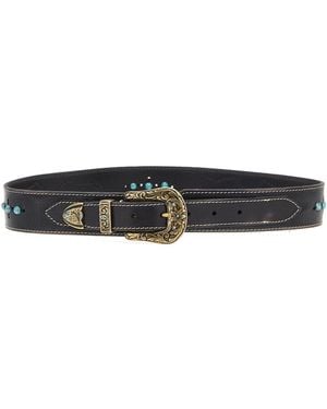 Fortela Leather Belt with Stone Appliqué - Black