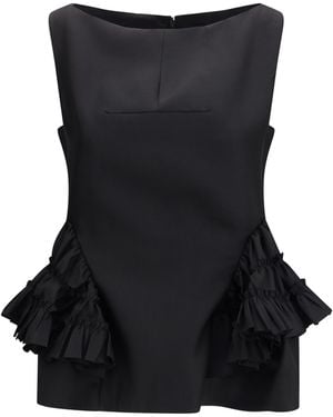 Dries Van Noten Peplum Top Ruffled Cotton Tops - Black