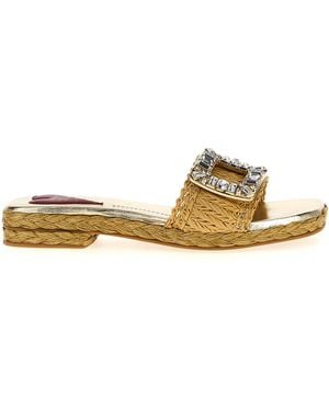 サンダル・ミュール Roger Vivier Raffia jewel sandals Roger Vivier Leather & Raffia Jewel Slide Mules | Neiman Marcus