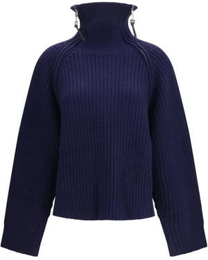 Ganni Wool Zip-Neck Jumper Merino Ovis Aries - Blue