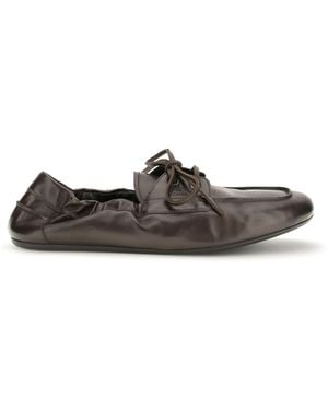 Prada Lace-Up Trainers Aged Leather Shoes - White