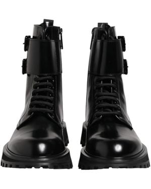 Dolce & Gabbana Leather Lace Up Mid Calf Boots Shoes - Black