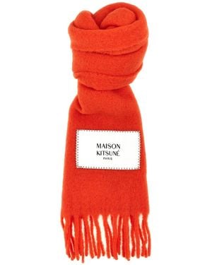 Maison Kitsuné Fringed Logo-patch Knit Scarf - Red