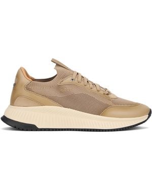 BOSS Sneakers Mesh Upper Cowhide Leather Sneakers - Brown