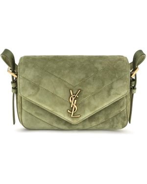 Saint Laurent Small Loulou Matelassé Suede Shoulder Bag - Green