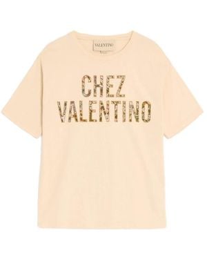 Valentino T-Shirt Cream Floral Print Cotton T-Shirts & Jerseys - Natural