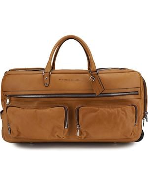 Brunello Cucinelli Leather Trolley Travel Bag - Brown