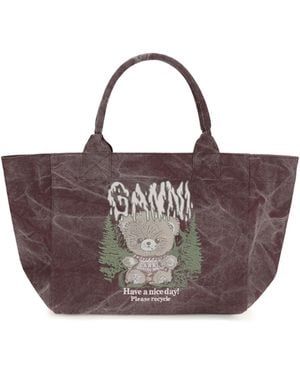 Ganni Medium Trapeze Teddy Print Shopping Bag - Pink
