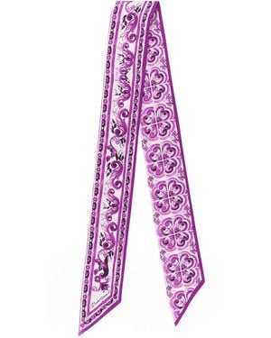 Dolce & Gabbana Silk Twill Bandeau With Maiolica Motif - Purple