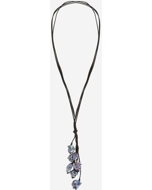 Mela Suede Necklace With Pearls - Metallic