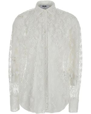 MSGM Shirt, Semi-Transparent, Embroidered - White