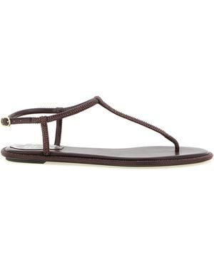 Rene Caovilla Viscose Flat Sandals - Brown