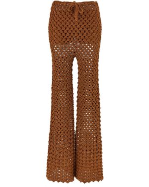 Ermanno Scervino Fan-Stitch Crochet Pants With Flared Leg Design - Brown