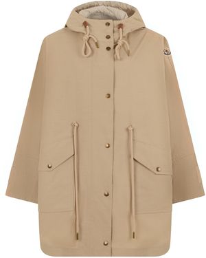 Moncler Coat Hooded Cotton-Blend - Natural