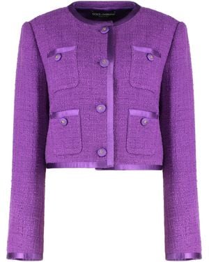 Dolce & Gabbana Tweed Jacket With Front Pockets Cotton Blazers - Purple