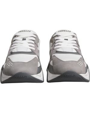Versace Leather Neoprene Chunky Low Top Squalo Trainers Shoes - Grey