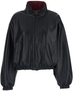 Balenciaga Leather Jacket High Collar Lamb Coat - Black