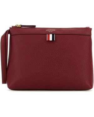 Thom Browne Burgundy Leather Beauty Case - Red