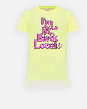 MC2 Saint Barth Abbey Dress With Fringes And St. Barth Local Print - Yellow