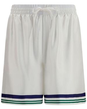 CASABLANCA White Silk Bermuda Shorts - Grey