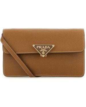 Prada Biscuit Leather Mini Crossbody Bag - Brown