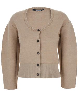 Jacquemus Le Gilet Doppio Cardigan With Round Neck And Ribbed Trims - Natural