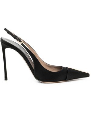 Tom Ford Satin Slingback Pumps With T Logo On The Toe And Stiletto Heel - Black
