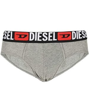DIESEL Set Of Three Cotton Briefs With Logoed Elastic Band - Gray