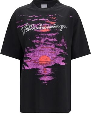 Balenciaga Printed Cotton T-Shirt Cotton; Elastane T-Shirts - Black