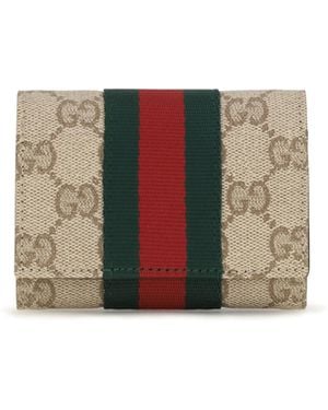 Gucci Web Bi-Fold Card Holder Cotton; Linen; Polyurethane Wallet - Multicolour