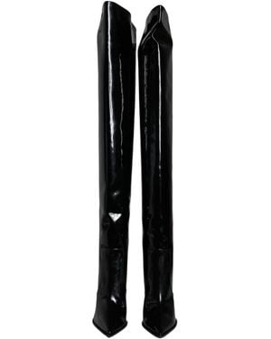 Dolce & Gabbana Patent Leather Knee High Boots Shoes (Pre-Owned) - Black