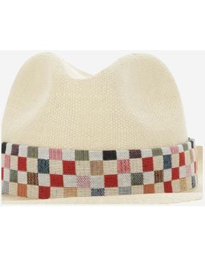ALEXIA ALVAREZ DE TOLEDO Panama Hat With Geometric Pattern Raffia - White