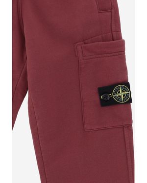 Stone Island Cotton Trousers With Logo - Red