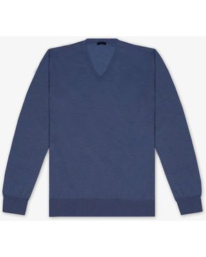 Larusmiani V-Neck Jumper Pullman Jumper - Blue