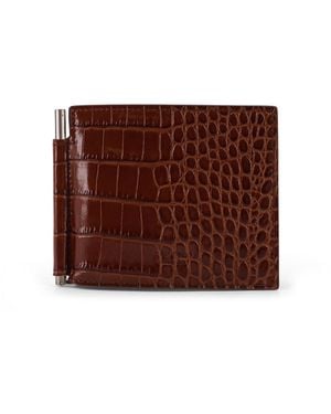 Tom Ford Leather Wallet With Croco Print - Brown
