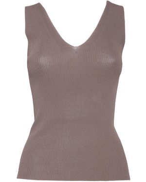 PHI FDL Crewneck Jumper Ss Viscose Nylon Top - Brown