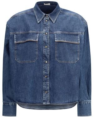 Brunello Cucinelli Denim Shirt With Jewel Details - Blue
