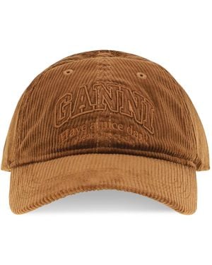 Ganni Corduroy Cap Cotton; Viscose; Lycra Hats E Hairbands - Brown