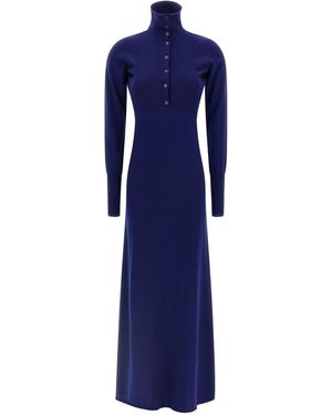 Tom Ford Ribbed Cashmere Polo-Style Maxi Dress - Blue