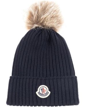 Moncler Knitted Hat Wool & Faux-Fur Artificial Fur - Blue