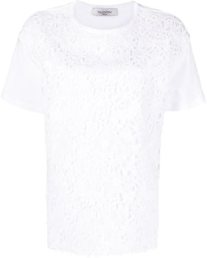 Valentino Logo Print Lace-Panel T-Shirt - White