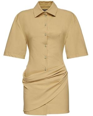 Jacquemus Light Khaki Dress With Short Sleeves - Natural