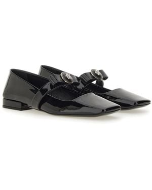 Versace Patent Leather Ballerina With Ribbon Detail Goat Shoe - White