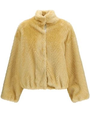 forte_forte Chevron Faux Fur Bomber Jacket Modacrylic - Yellow